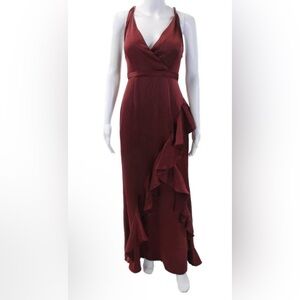 Aidan Mattox Womens Sleeveless Zippered V-Neck Gown Dress Solid Red Size 2
